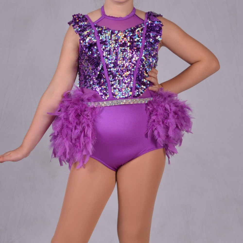 Weissman Purple Sequin and Feather Dance Costume